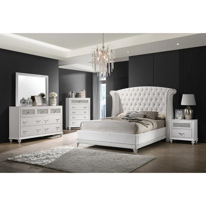 Large Picture of Coaster Furniture Barzini 300843Q Upholstered Queen Wingback Bed - White
