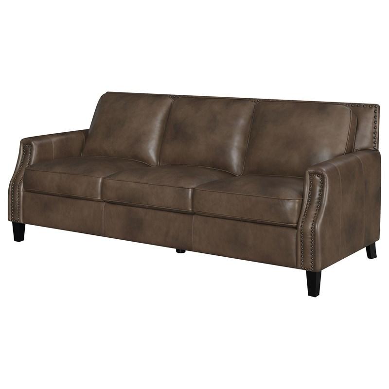 Large Picture of Coaster Furniture Leaton 509441 Upholstered Recessed Arm Sofa - Brown Sugar