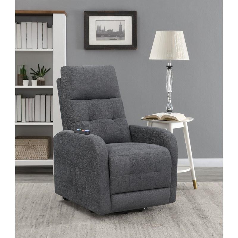 Large Picture of Coaster Furniture Howie 609403P Upholstered Power Lift Massage Chair - Charcoal