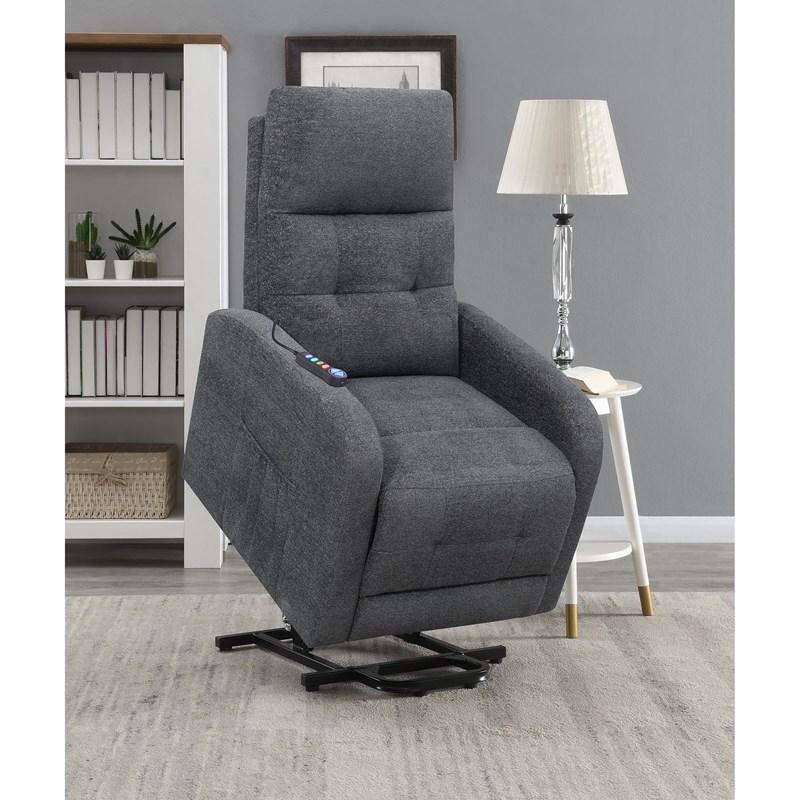 Large Picture of Coaster Furniture Howie 609403P Upholstered Power Lift Massage Chair - Charcoal