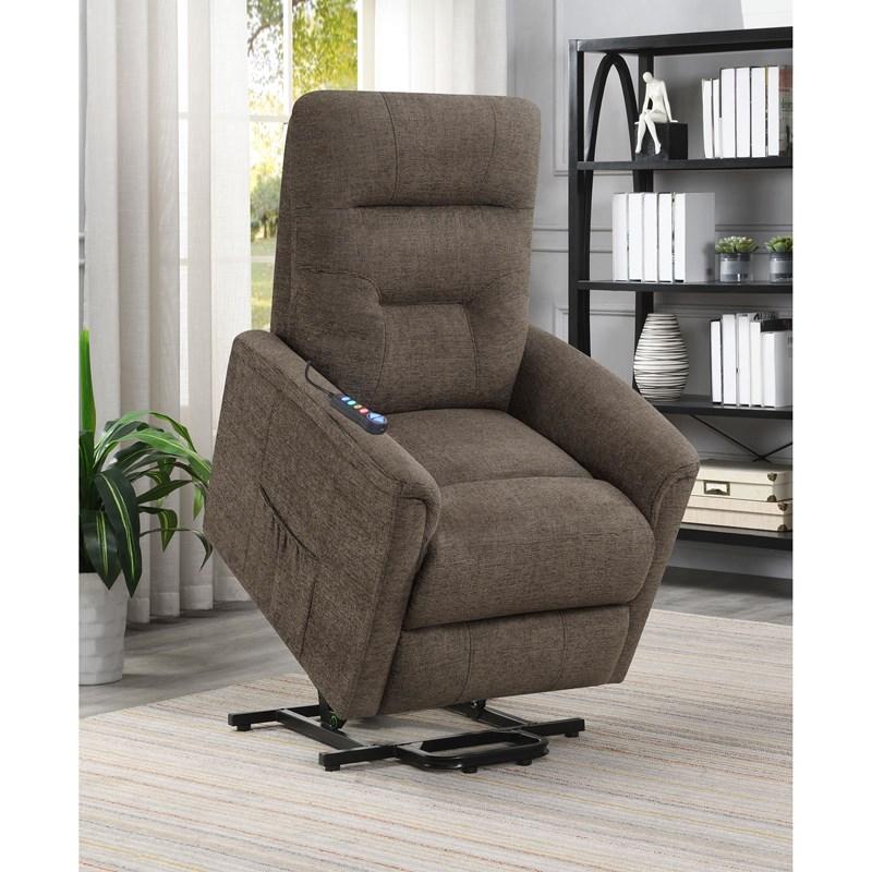 Large Picture of Coaster Furniture Henrietta 609404P Upholstered Power Lift Massage Chair - Brown