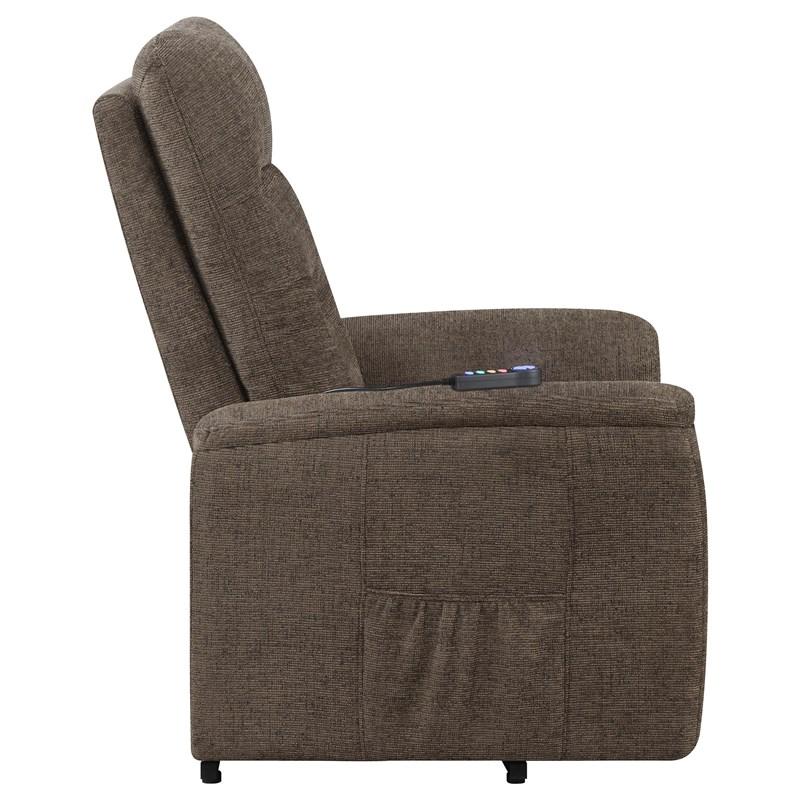 Large Picture of Coaster Furniture Henrietta 609404P Upholstered Power Lift Massage Chair - Brown