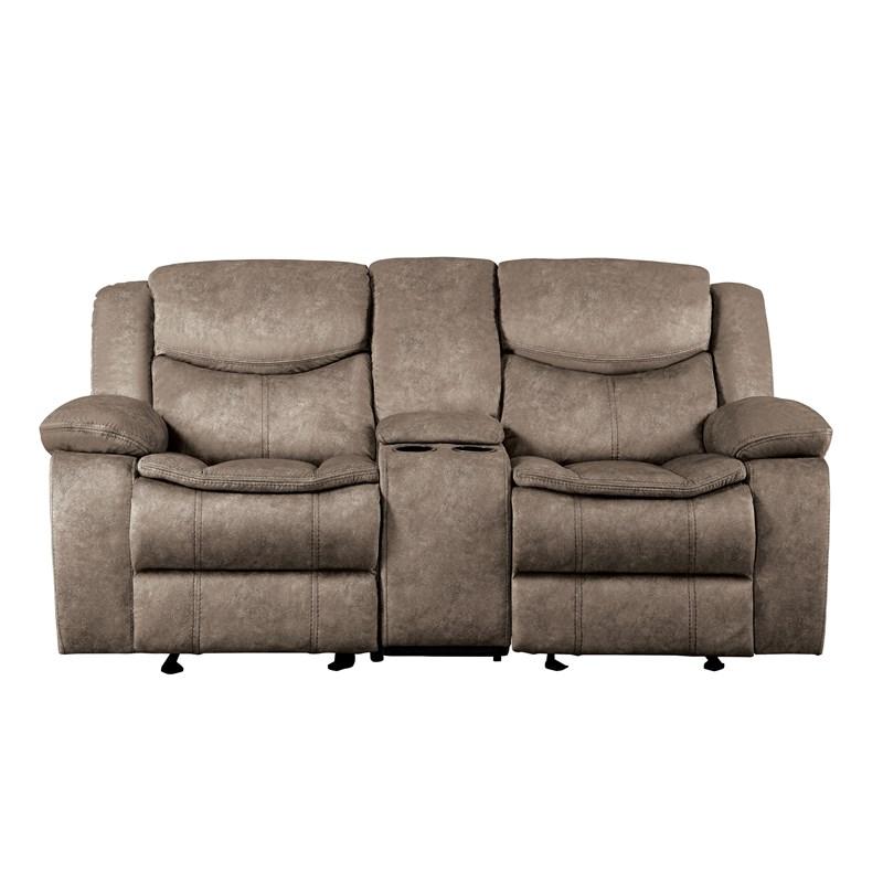 Homelegance Bastrop 8230FBR-2 Double Glider Reclining Love Seat with Center Console