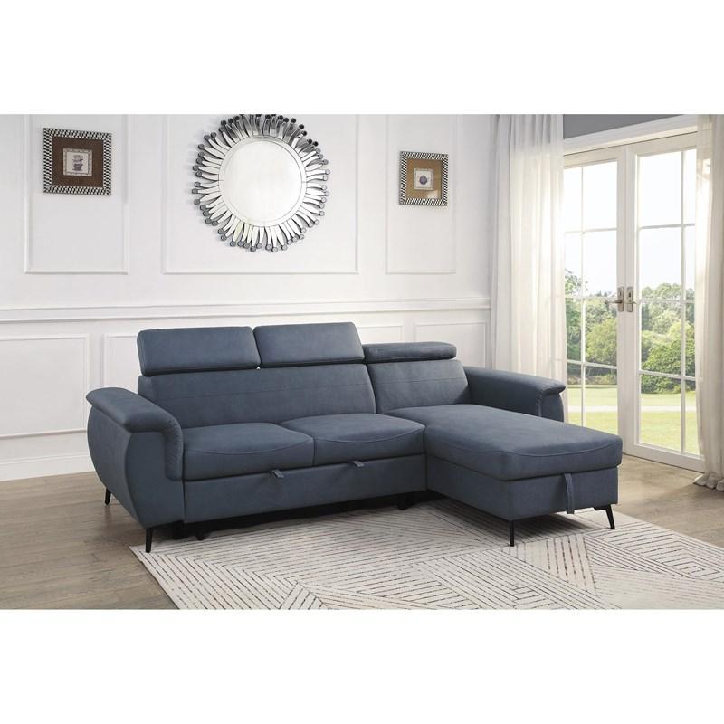 Large Picture of Homelegance Cadence 9403BU*SC 2 pc Reversible Sectional with Pull-out Bed and Hidden Storage