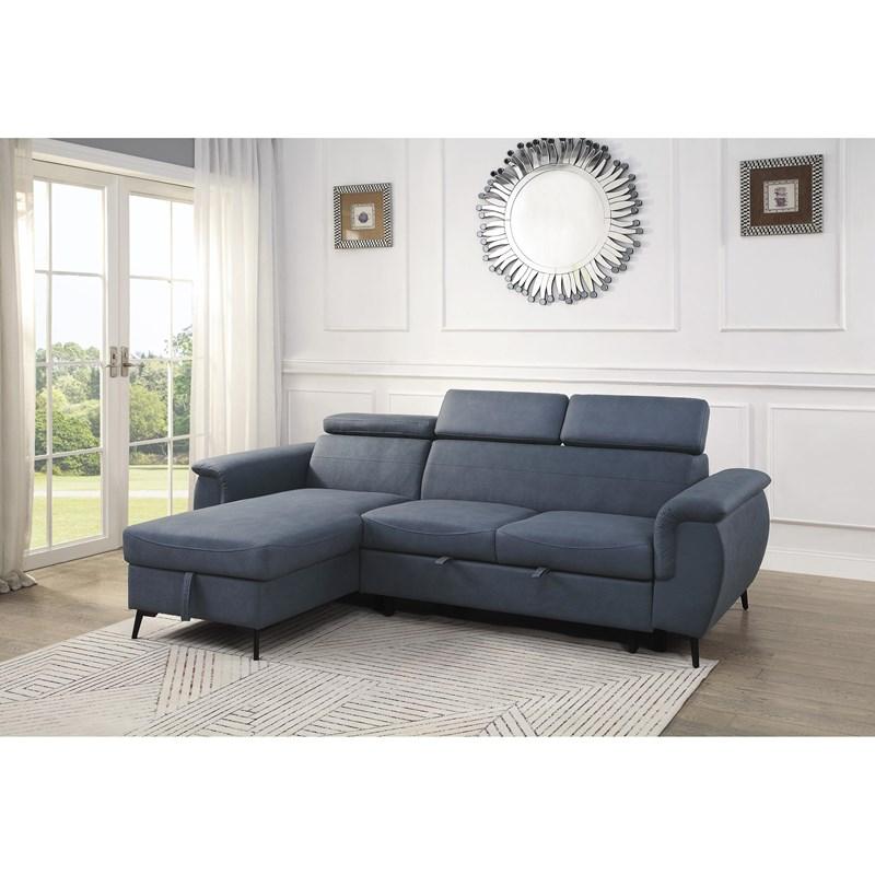 Large Picture of Homelegance Cadence 9403BU*SC 2 pc Reversible Sectional with Pull-out Bed and Hidden Storage