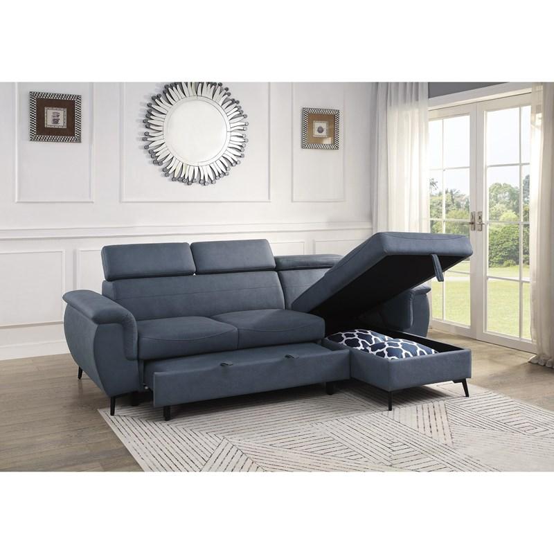Large Picture of Homelegance Cadence 9403BU*SC 2 pc Reversible Sectional with Pull-out Bed and Hidden Storage