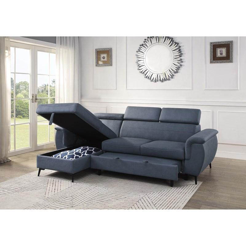 Large Picture of Homelegance Cadence 9403BU*SC 2 pc Reversible Sectional with Pull-out Bed and Hidden Storage