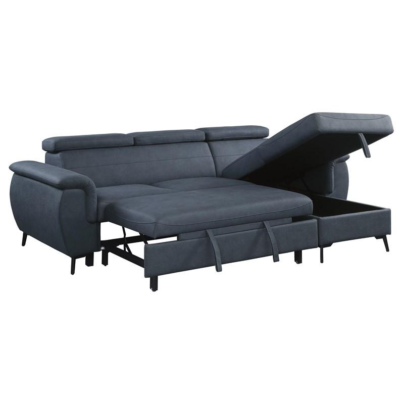 Large Picture of Homelegance Cadence 9403BU*SC 2 pc Reversible Sectional with Pull-out Bed and Hidden Storage