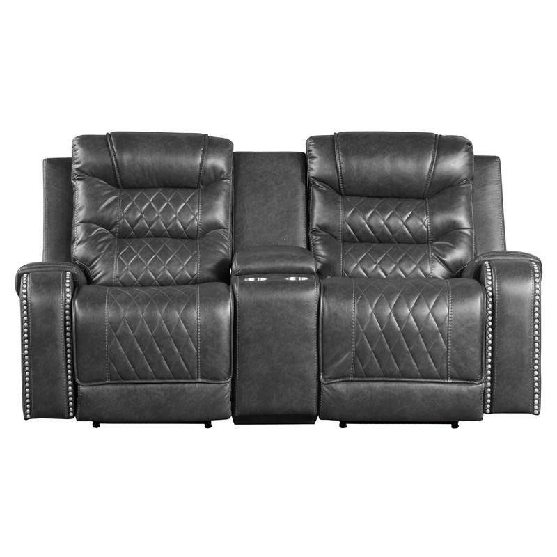 Homelegance Putnam 9405GY-2PW Power Double Reclining Love Seat with Center Console, Receptacles and USB Ports