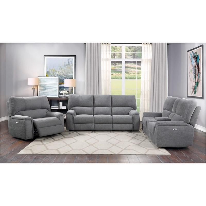 Large Picture of Homelegance Dickinson 9413CC-2PWH Power Double Reclining Love Seat with Center Console and Power Headrests