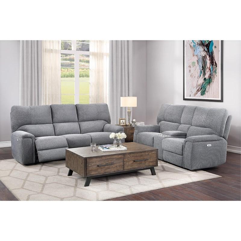 Large Picture of Homelegance Dickinson 9413CC-2PWH Power Double Reclining Love Seat with Center Console and Power Headrests