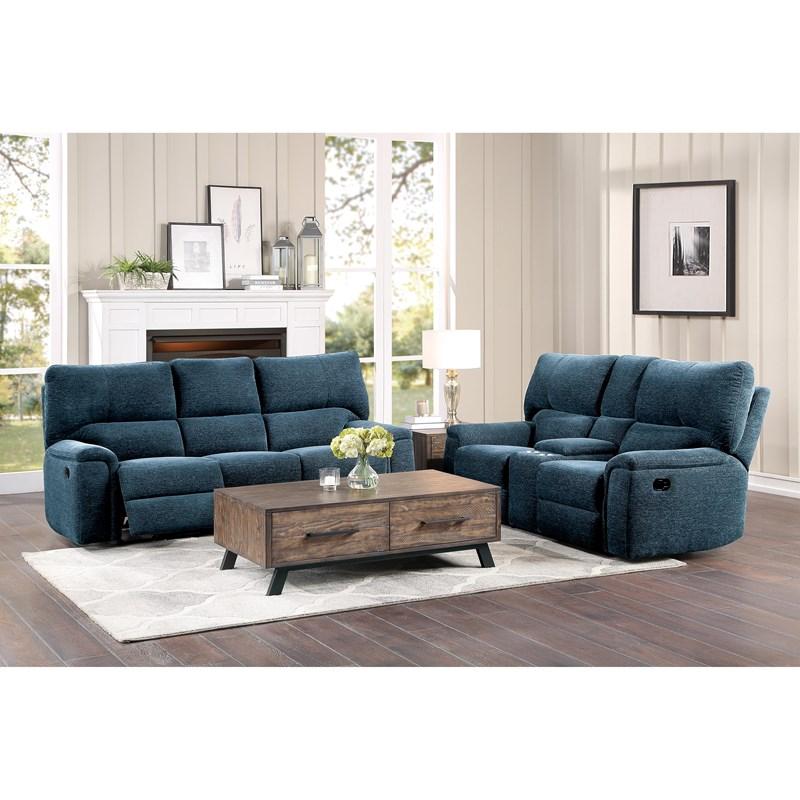 Large Picture of Homelegance Dickinson 9413IN-2 Double Reclining Love Seat with Center Console - Indigo