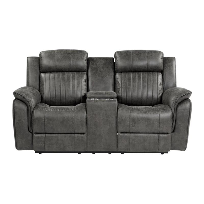 Homelegance Centeroak 9479BRG-2 Double Reclining Love Seat with Center Console