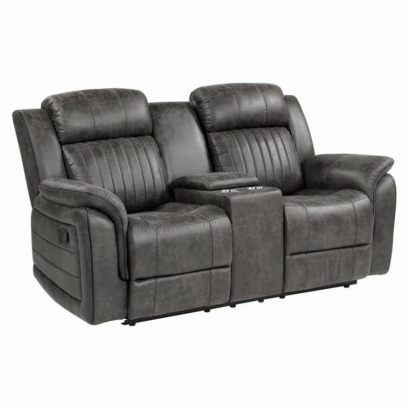 Large Picture of Homelegance Centeroak 9479BRG-2 Double Reclining Love Seat with Center Console