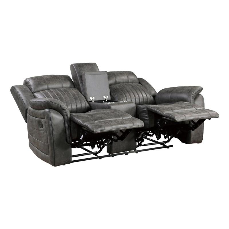 Large Picture of Homelegance Centeroak 9479BRG-2 Double Reclining Love Seat with Center Console