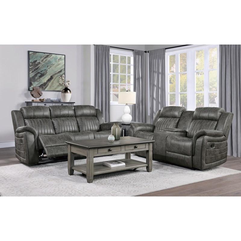 Large Picture of Homelegance Centeroak 9479BRG-2 Double Reclining Love Seat with Center Console