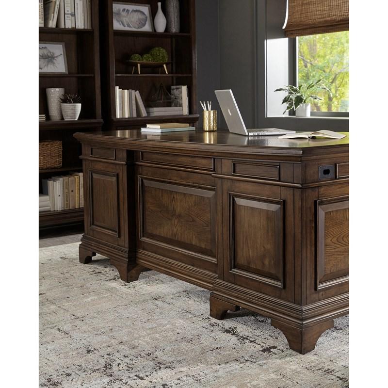 Large Picture of Coaster Furniture Hartshill 881281 72-inch 7-Drawer Executive Desk - Burnished Oak