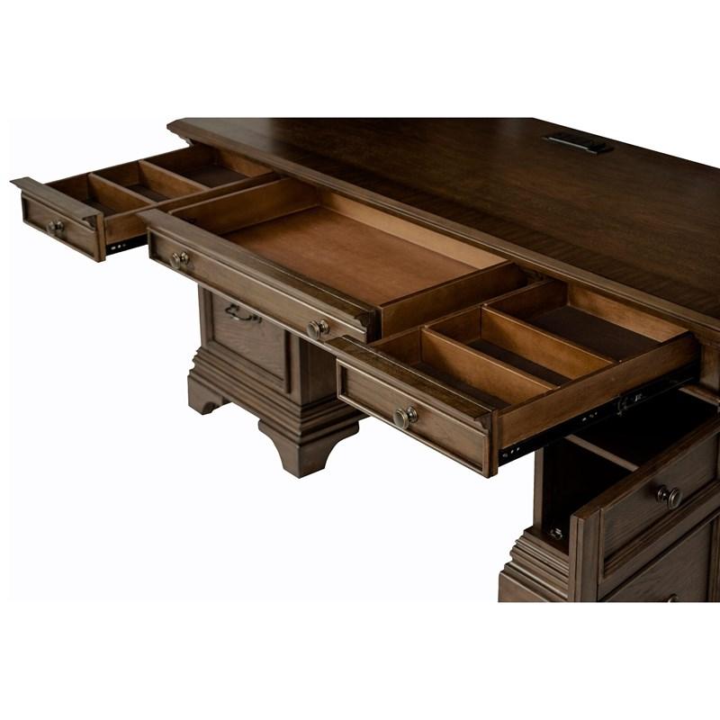 Large Picture of Coaster Furniture Hartshill 881282 66-inch 5-Drawer Credenza Office Desk - Burnish Oak