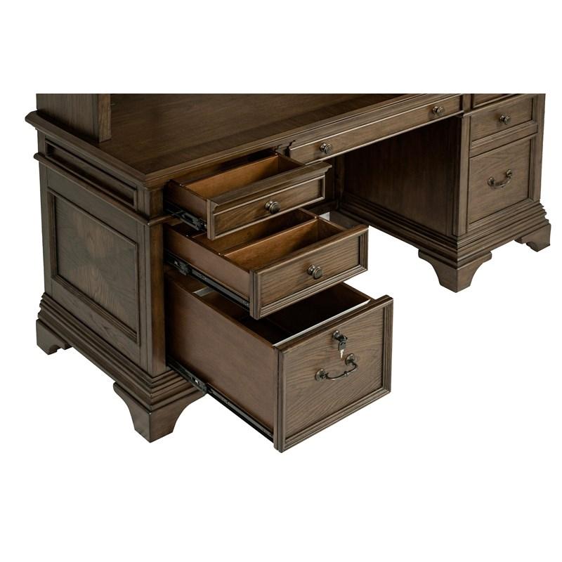 Large Picture of Coaster Furniture Hartshill 881282 66-inch 5-Drawer Credenza Office Desk - Burnish Oak