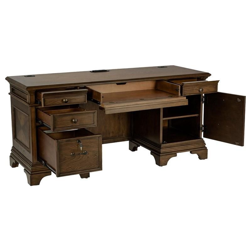 Large Picture of Coaster Furniture Hartshill 881282 66-inch 5-Drawer Credenza Office Desk - Burnish Oak