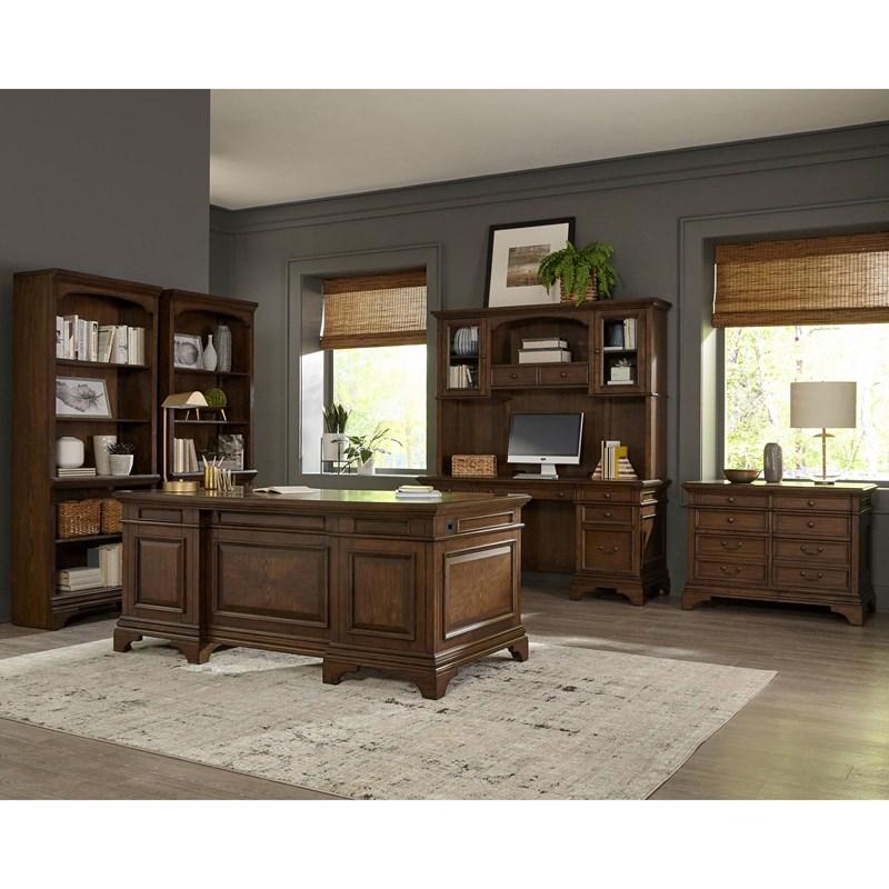 Large Picture of Coaster Furniture Hartshill 881282 66-inch 5-Drawer Credenza Office Desk - Burnish Oak