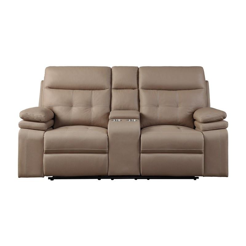Homelegance Millington 9590BR-2PWH Power Reclining Loveseat with Center Console - Brown