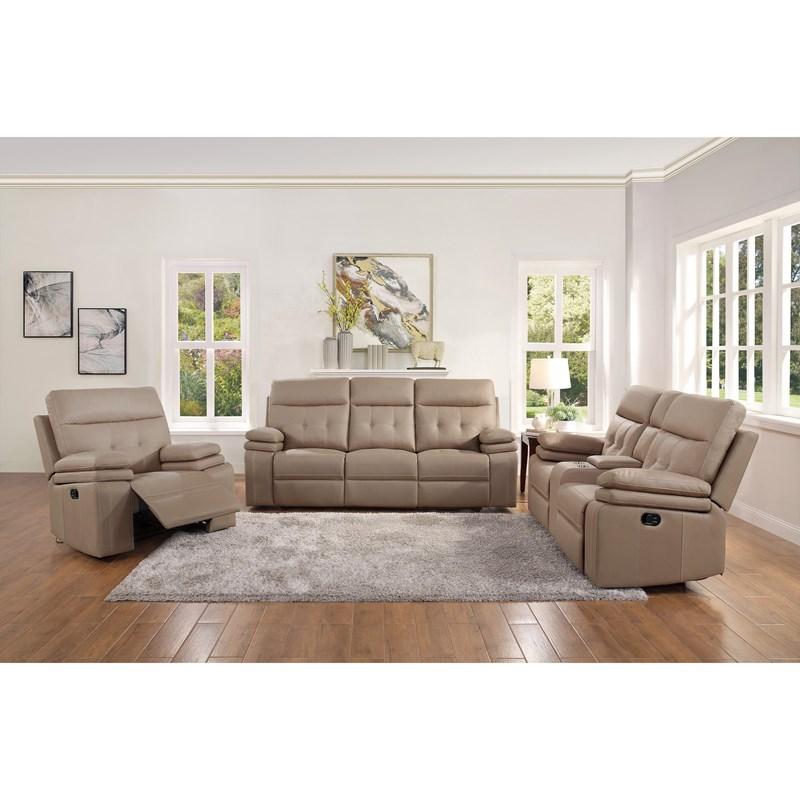 Large Picture of Homelegance Millington 9590BR-3PWH Power Double Reclining Sofa w/Power Headrest - Brown