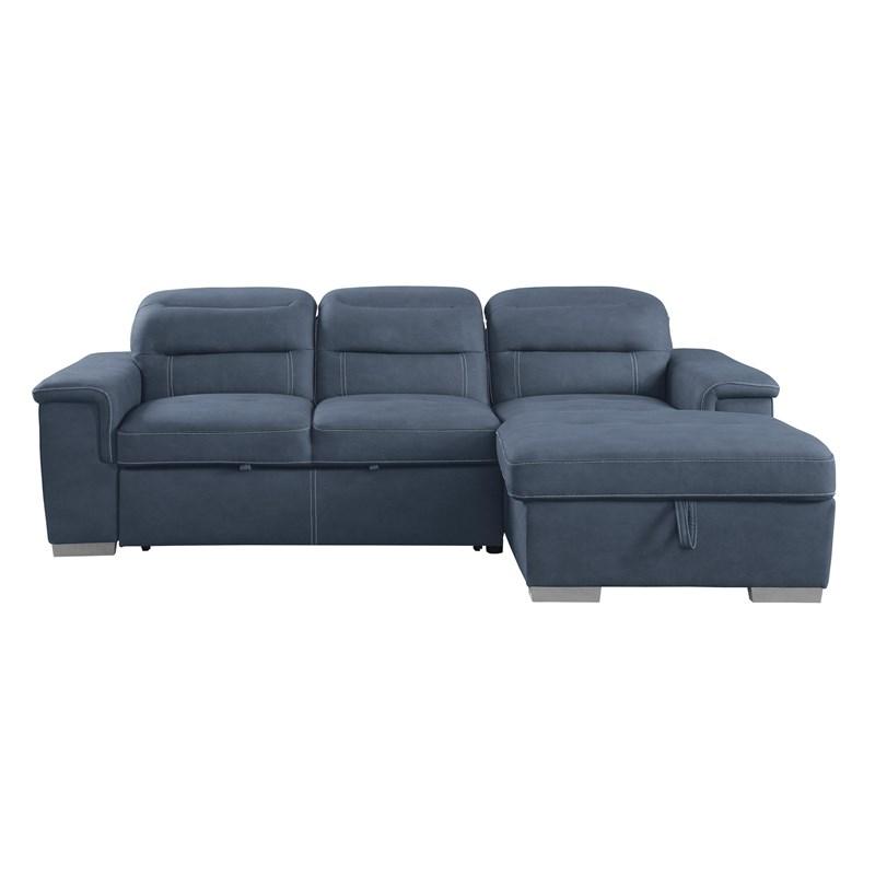 Homelegance Alfio 9808BUE*SC 2 pc Sectional with Adjustable Headrests, Pull-out Bed and Right Chaise