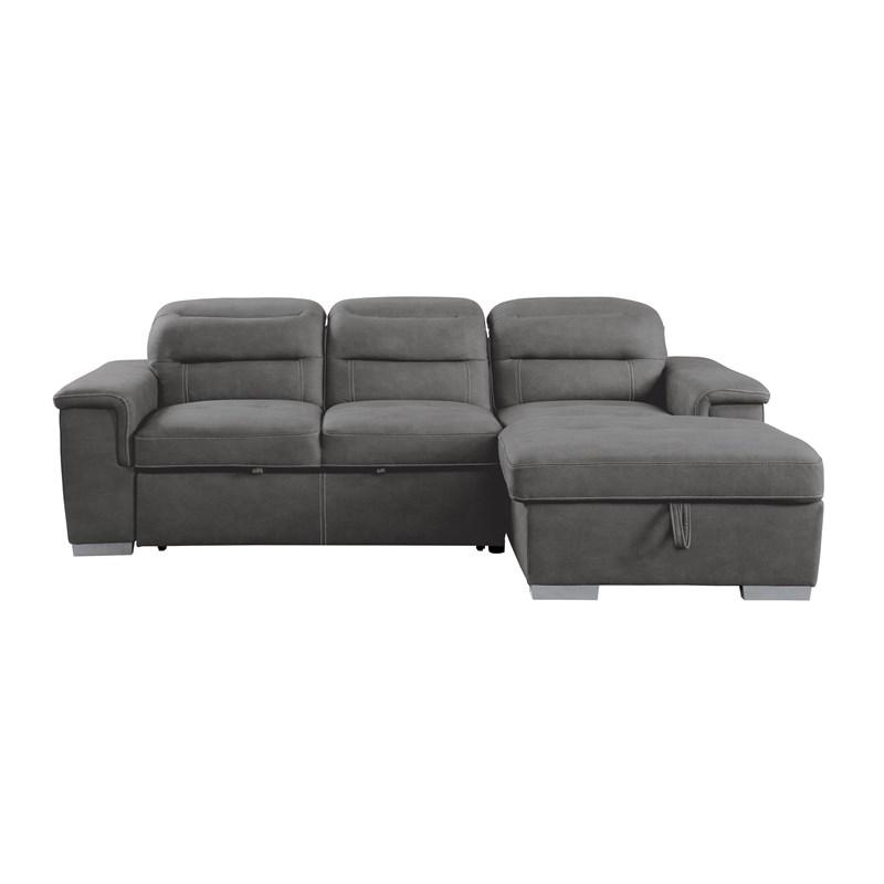 Homelegance Alfio 9808SGY*SC 2 pc Sectional with Adjustable Headrests, Pull-out Bed and Right Chaise