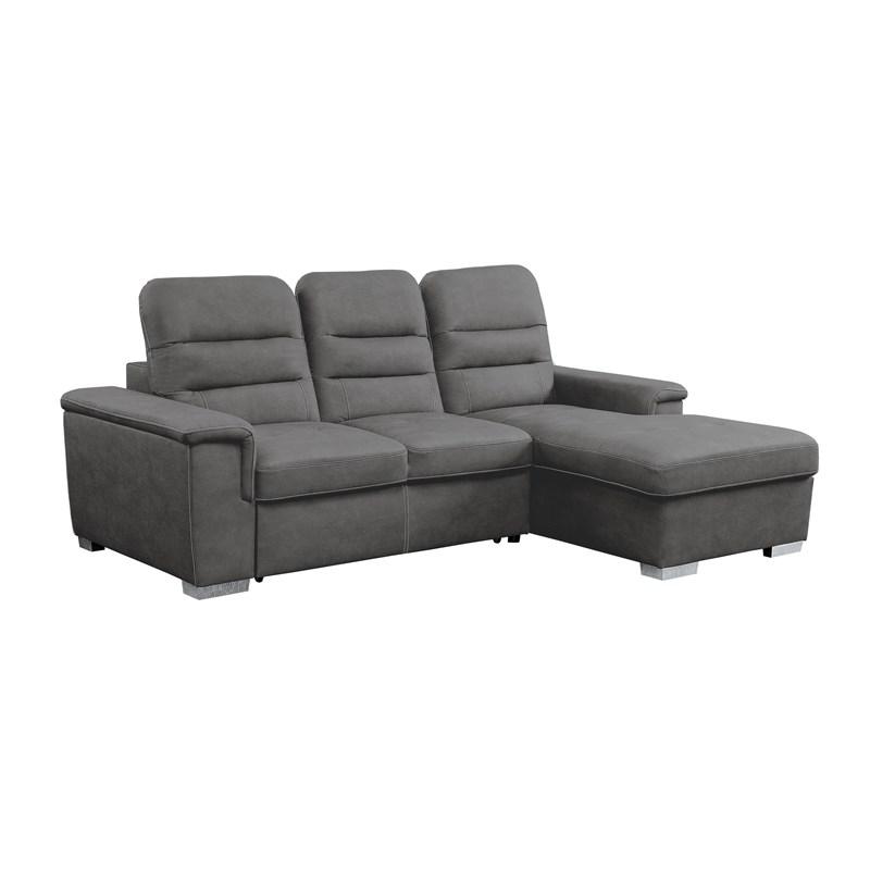 Large Picture of Homelegance Alfio 9808SGY*SC 2 pc Sectional with Adjustable Headrests, Pull-out Bed and Right Chaise