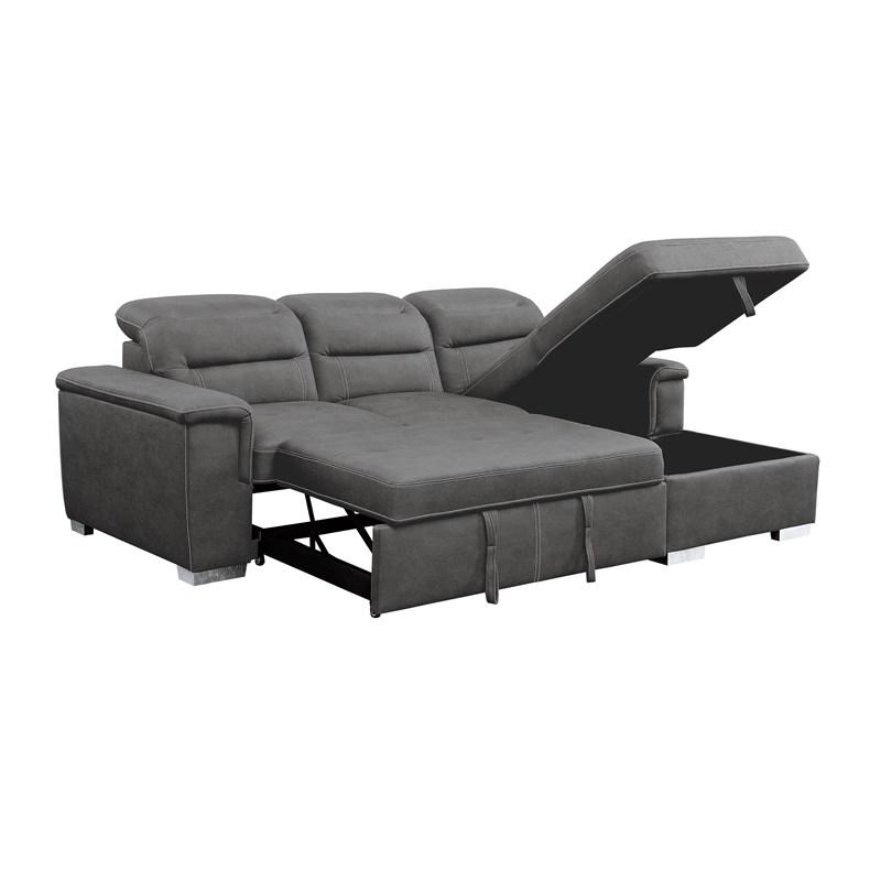 Large Picture of Homelegance Alfio 9808SGY*SC 2 pc Sectional with Adjustable Headrests, Pull-out Bed and Right Chaise