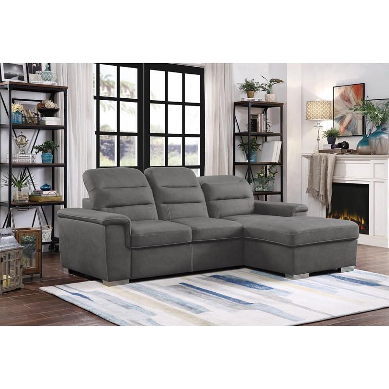 Large Picture of Homelegance Alfio 9808SGY*SC 2 pc Sectional with Adjustable Headrests, Pull-out Bed and Right Chaise