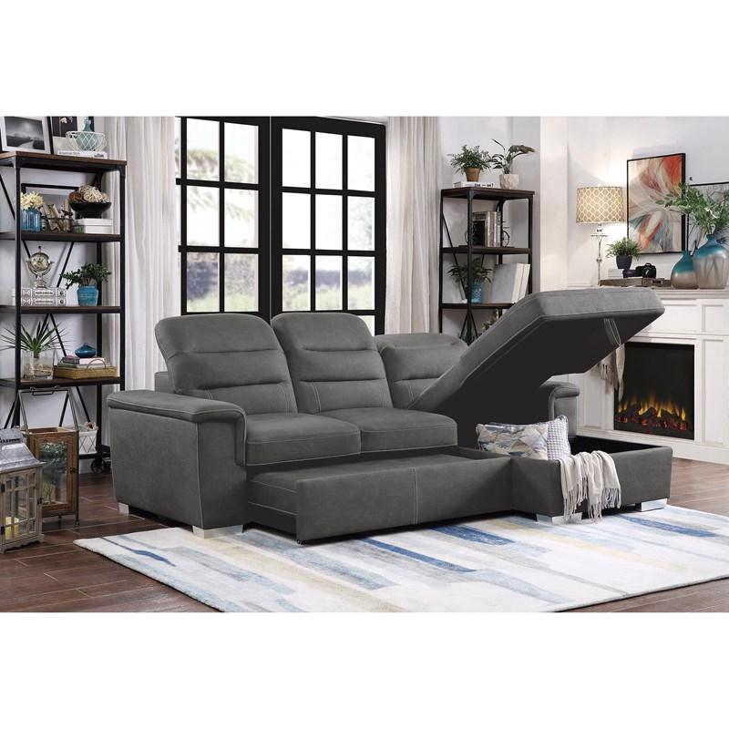Large Picture of Homelegance Alfio 9808SGY*SC 2 pc Sectional with Adjustable Headrests, Pull-out Bed and Right Chaise