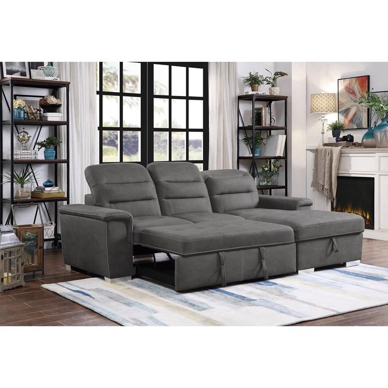 Large Picture of Homelegance Alfio 9808SGY*SC 2 pc Sectional with Adjustable Headrests, Pull-out Bed and Right Chaise