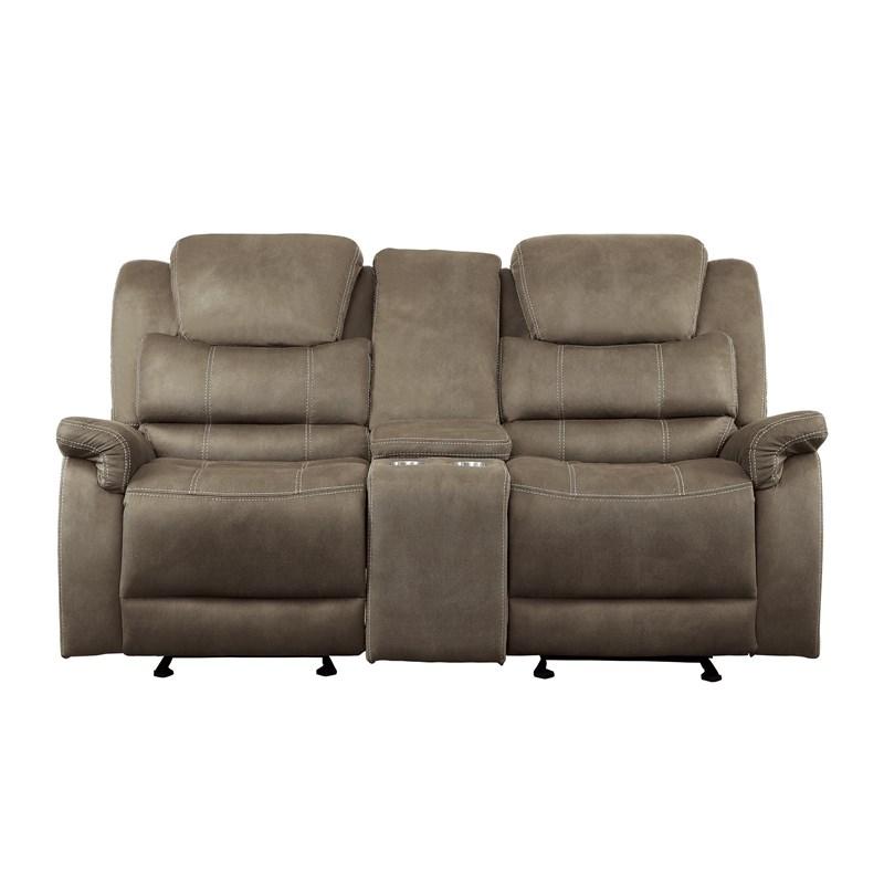 Homelegance Shola 9848BR-2 Double Glider Reclining Love Seat with Center Console - Brown