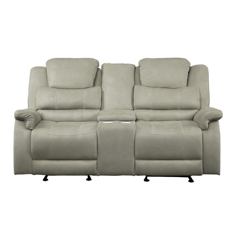 Homelegance Shola 9848GY-2 Double Glider Reclining Love Seat with Center Console - Grey