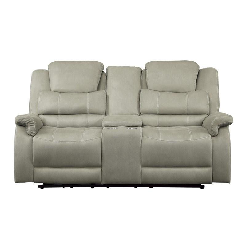 Homelegance Shola 9848GY-2PWH Power Double Reclining Love Seat with Center Console and Power Headrests