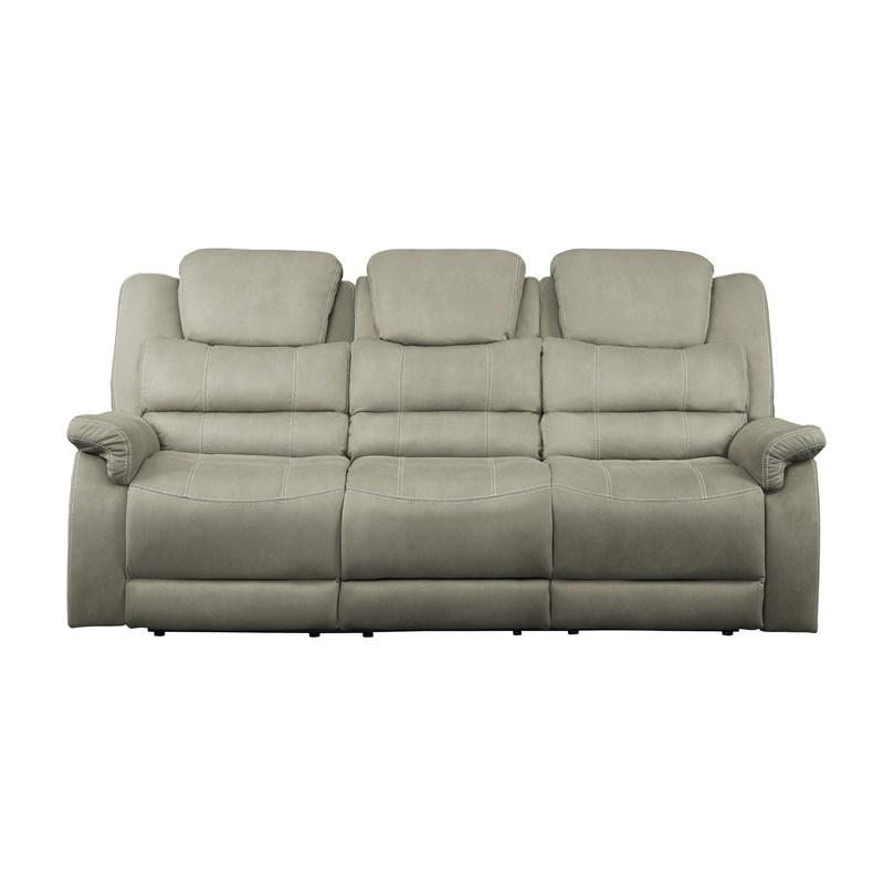 Homelegance Shola 9848GY-3 Double Reclining Sofa with Center Drop-Down Cup Holders, Receptacles and USB Ports