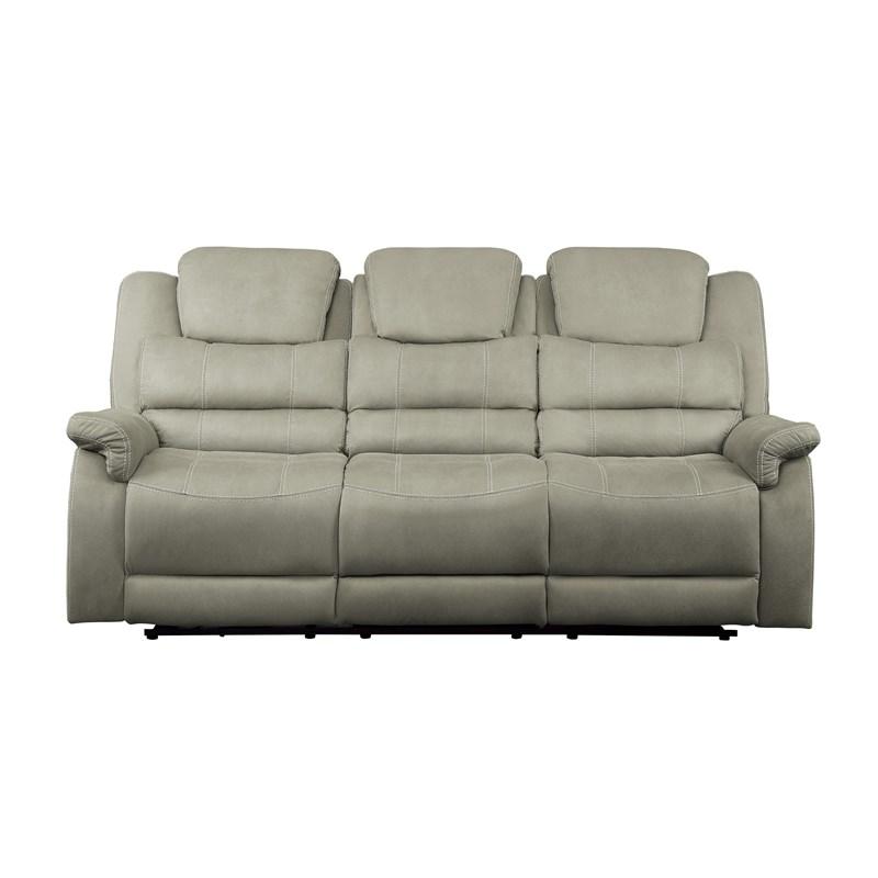 Homelegance Shola 9848GY-3PWH Power Double Reclining Sofa with Power Headrests, Cup Holders and Receptacles