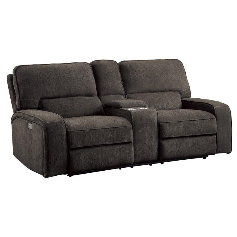 Large Picture of Homelegance Borneo 9849CH-2PWH Power Double Reclining Love Seat with Center Console and Power Headrests