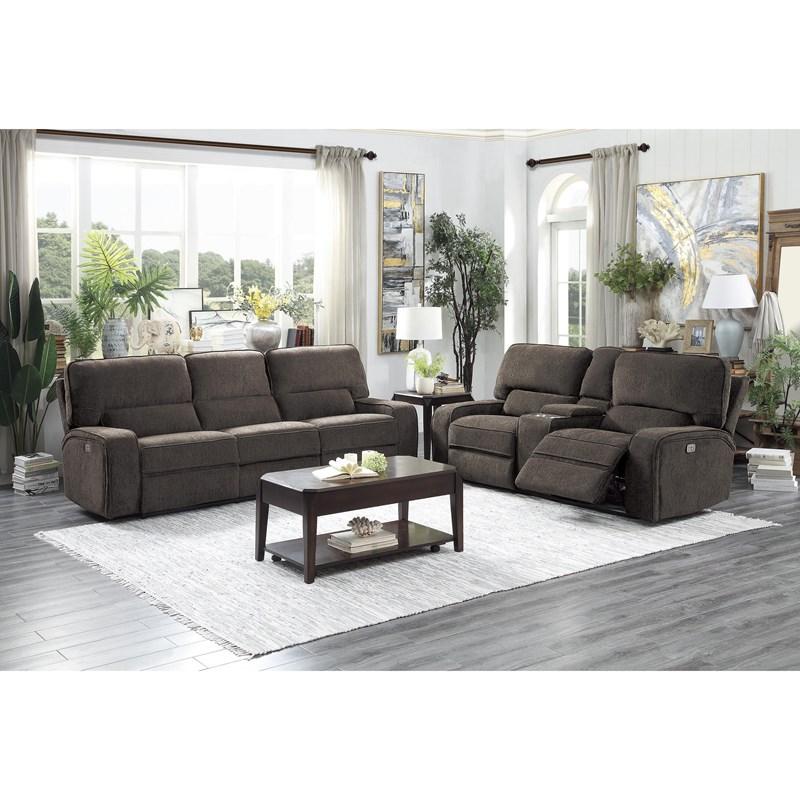 Large Picture of Homelegance Borneo 9849CH-2PWH Power Double Reclining Love Seat with Center Console and Power Headrests