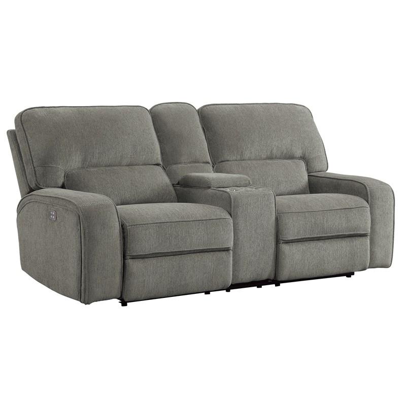 Large Picture of Homelegance Borneo 9849MC-2PWH Power Double Reclining Love Seat with Center Console and Power Headrests