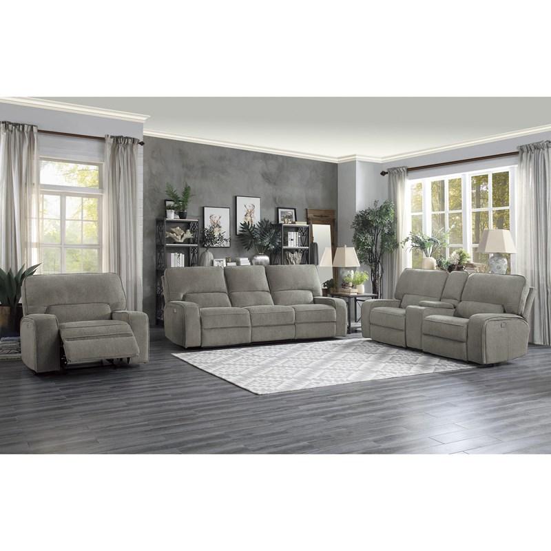 Large Picture of Homelegance Borneo 9849MC-2PWH Power Double Reclining Love Seat with Center Console and Power Headrests