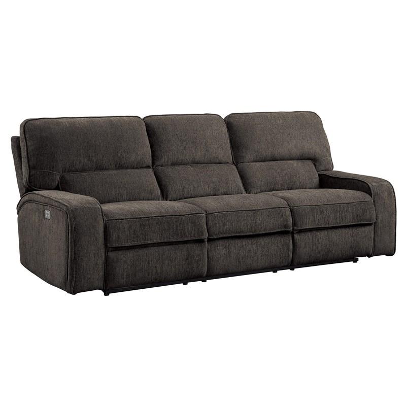 Large Picture of Homelegance Borneo 9849CH-3PWH Power Double Reclining Sofa with Power Headrests and USB Ports - Chocolate