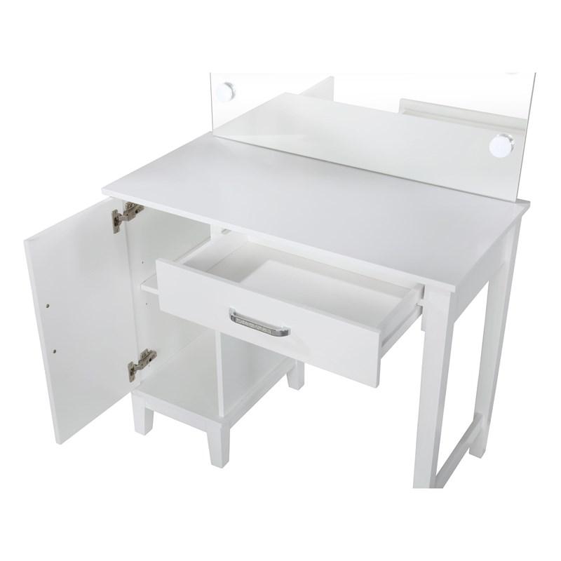 Large Picture of Coaster Furniture Elijah 931149 Vanity Set with Lighting & Stool - White and Dark Grey