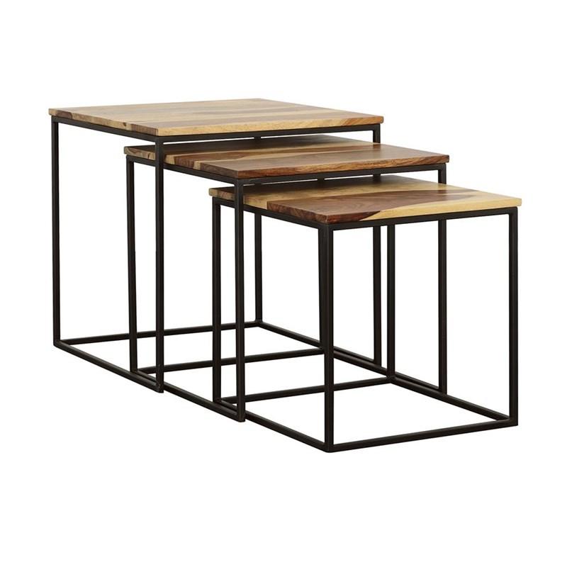 Large Picture of Coaster Furniture Belcourt 931182 3-piece Square Nesting Tables - Natural and Black