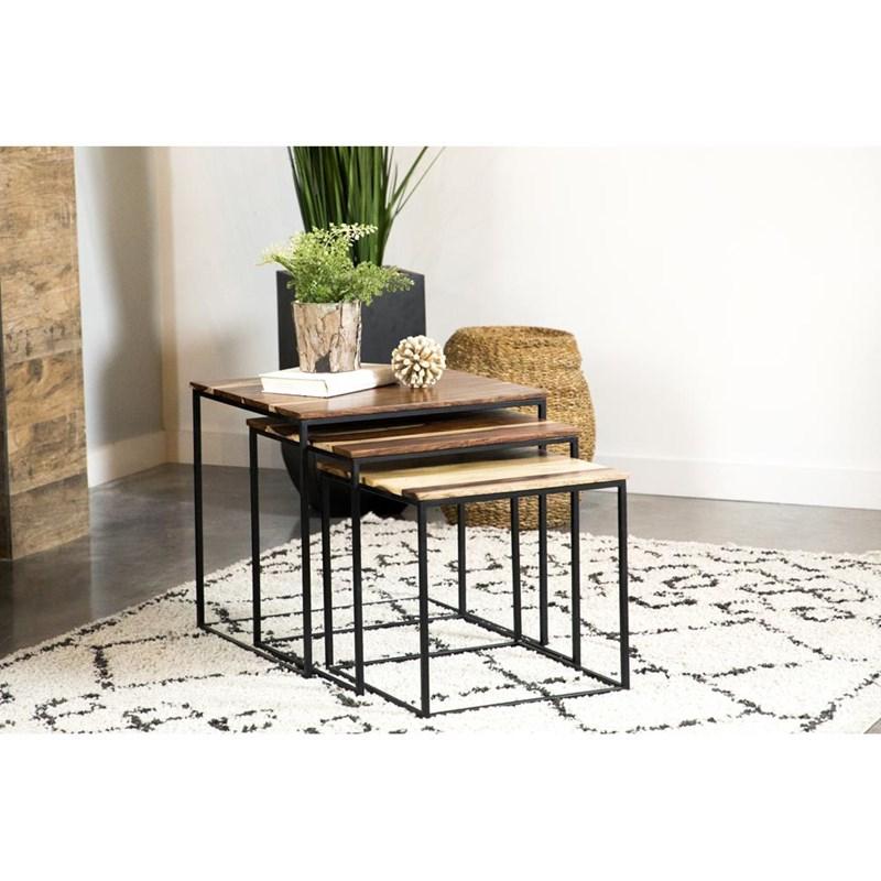 Large Picture of Coaster Furniture Belcourt 931182 3-piece Square Nesting Tables - Natural and Black