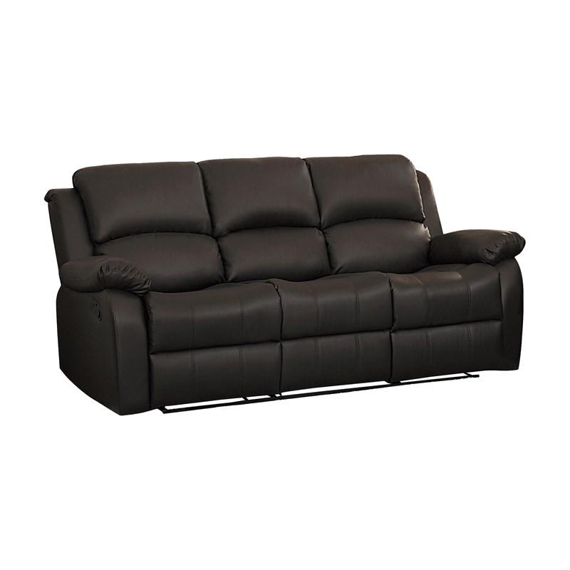 Large Picture of Homelegance Clarkdale 9928DBR-3 Double Reclining Sofa with Center Drop-Down Cup Holders - Dark Brown