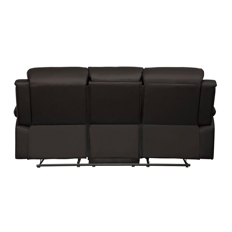 Large Picture of Homelegance Clarkdale 9928DBR-3 Double Reclining Sofa with Center Drop-Down Cup Holders - Dark Brown