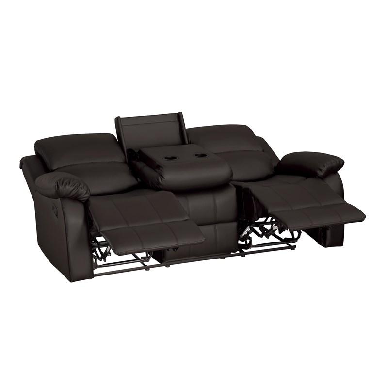 Large Picture of Homelegance Clarkdale 9928DBR-3 Double Reclining Sofa with Center Drop-Down Cup Holders - Dark Brown